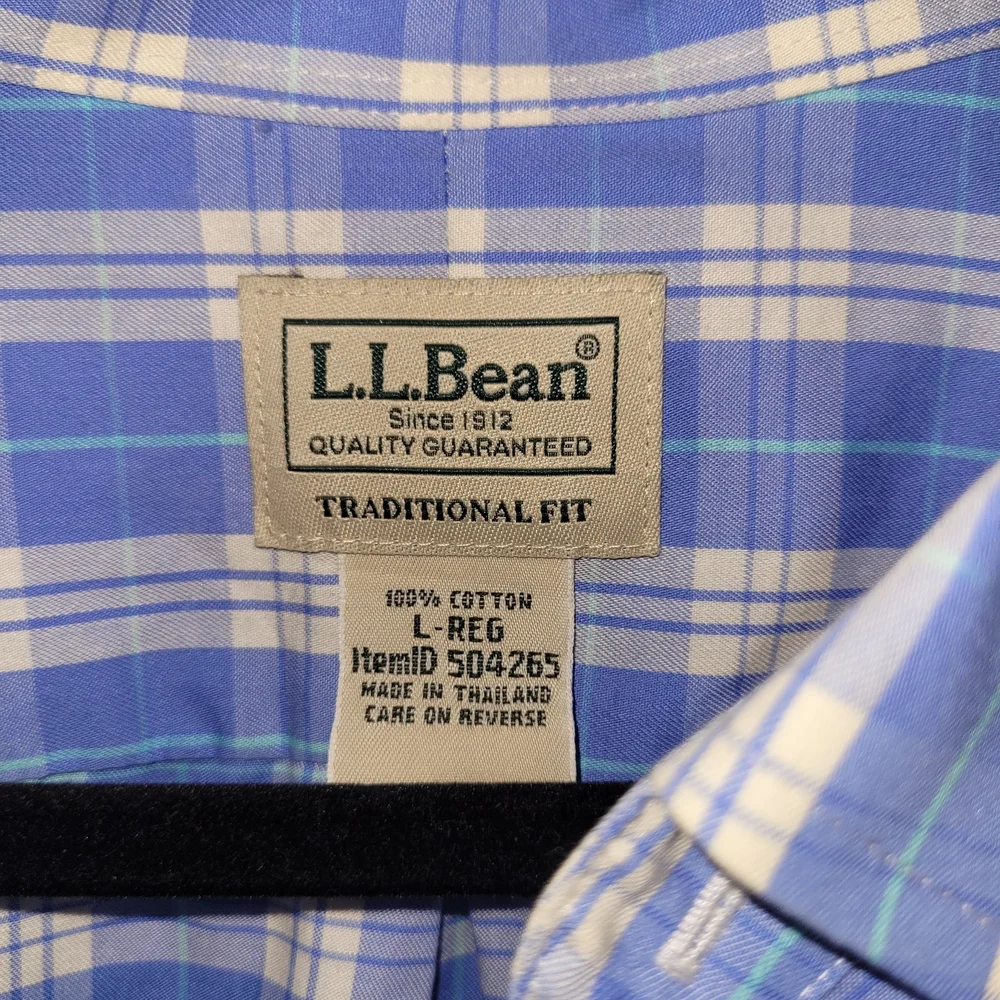 LL Bean Mens Large Blue Plaid Button Down Short Sleeve Shirt - Picture 5 of 5